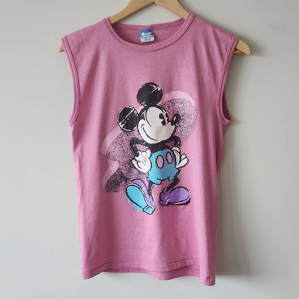 Vintage 1980’s Original Disney Mickey Mouse Pink Tank Top Shirt Women’s Medium - Picture 5 of 8